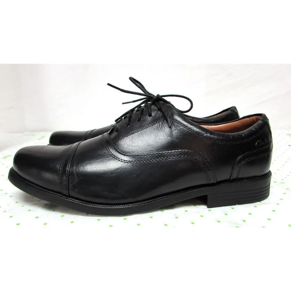 Clarks Collection men's size 11.5 M black leather oxfords dress shoes lace up